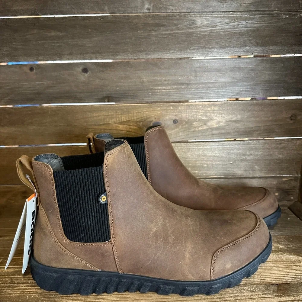 New Mens Bogs Chelsea Brown Nubuck Leather Casual Comfort Ankle Boots Size 12‎ M